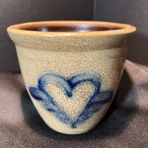 VTG 1991 Beaumont Brothers Pottery BBP Blue Wing Heart Salt Glaze Crock Pottery
